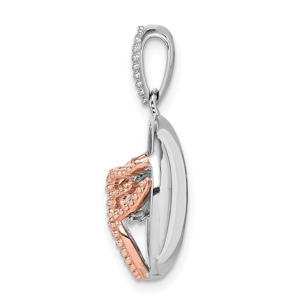 Sterling Silver Rhod-plated & Rose-tone Heart & Wings w/Vibrant CZ Pendant