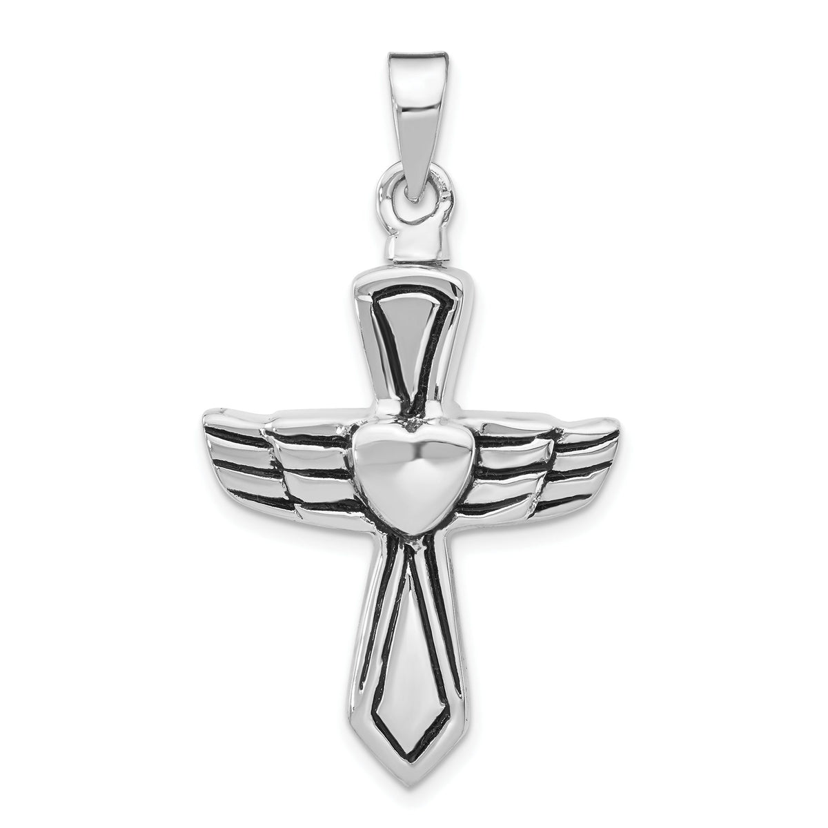 Cross & Heart Ash Holder Pendant in Sterling Silver, 30mm Antiqued - Sophia Jewelers Main image