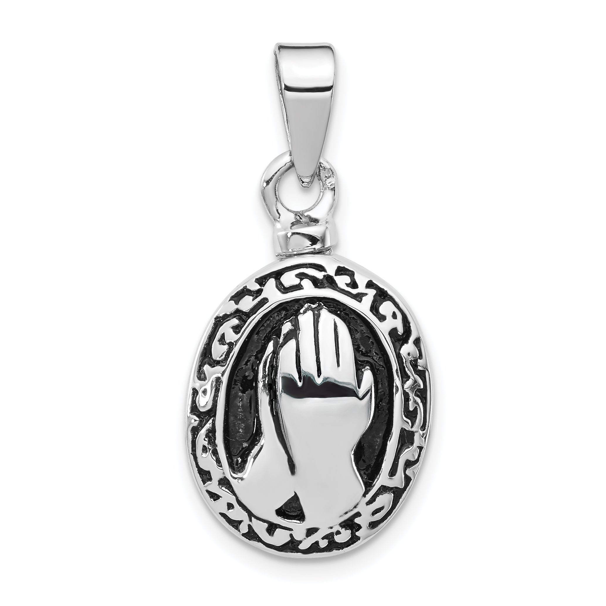 Sterling Silver Rhodium-plated Enameled Praying Hands Ash Holder Pendant Main image