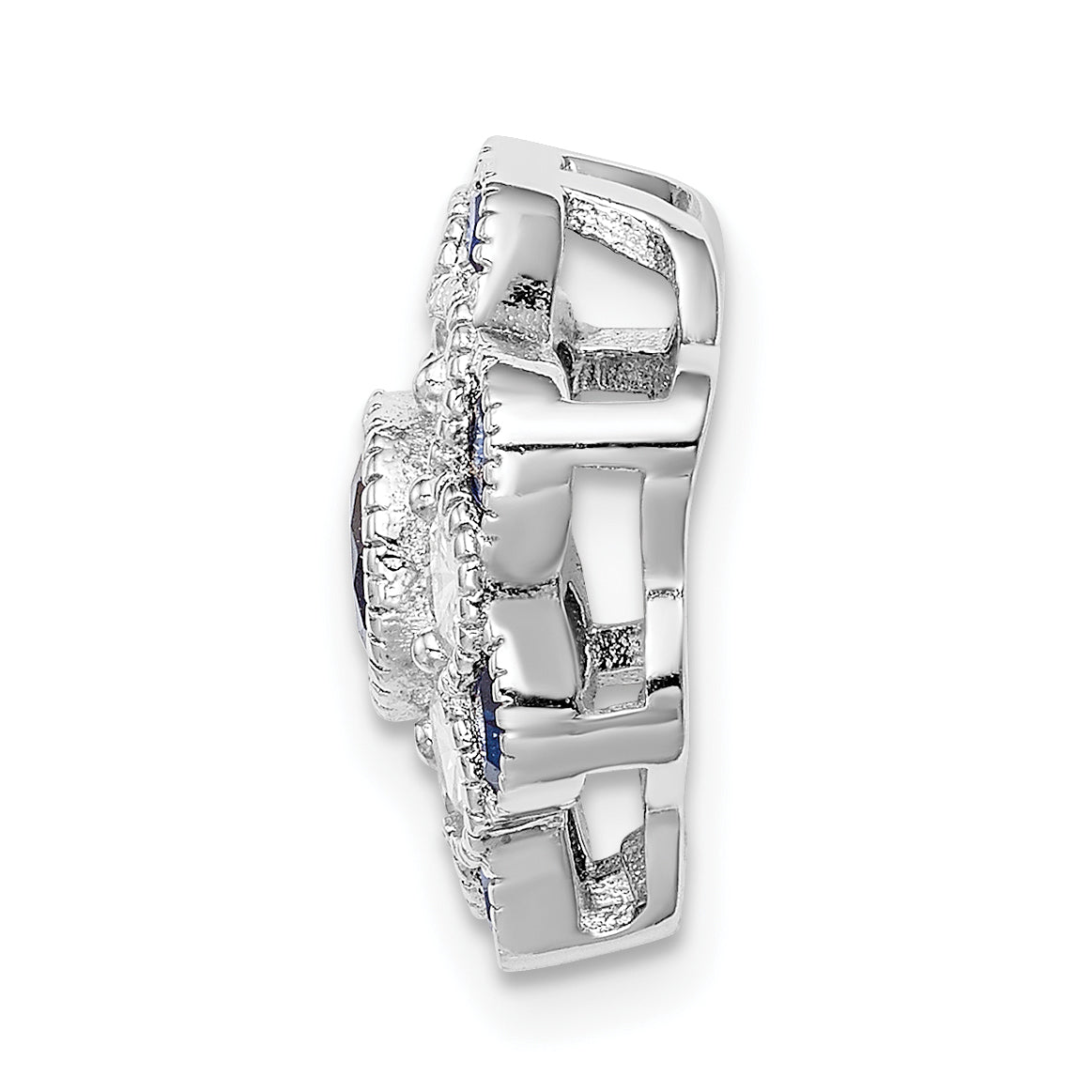 Sterling Silver Rh-plated CZ/Synthetic Blue Spinel Flower Chain Slide Secondary image