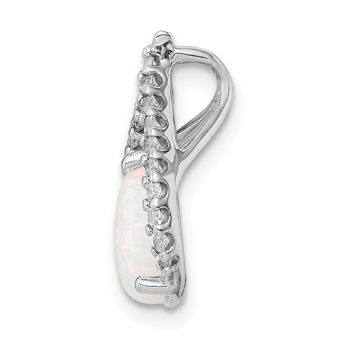 Sterling Silver Rhodium Plated CZ and Lab Created Opal Chain Slide Secondary image