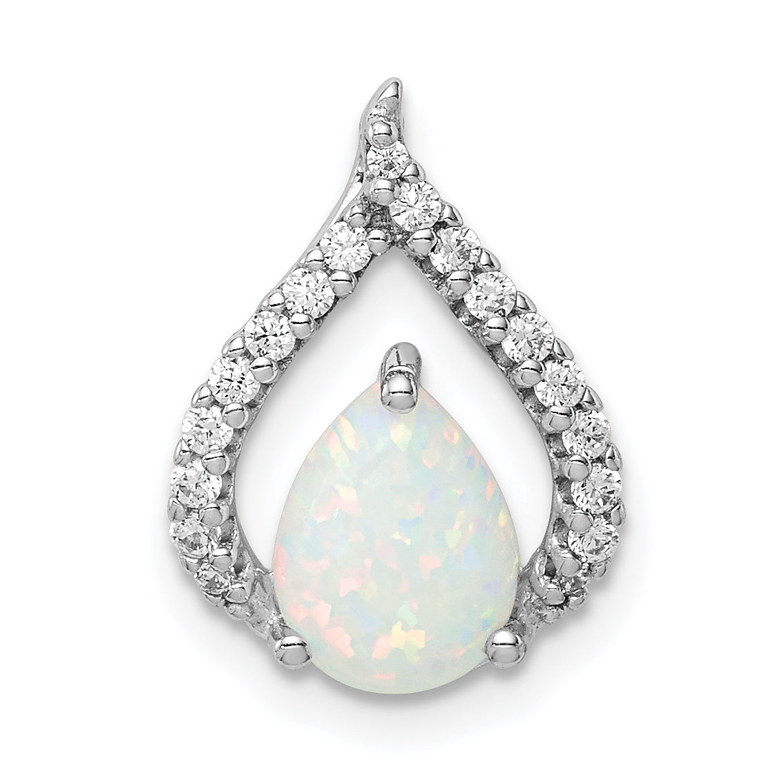 Sterling Silver Rhodium Plated CZ and Lab Created Opal Chain Slide Main image