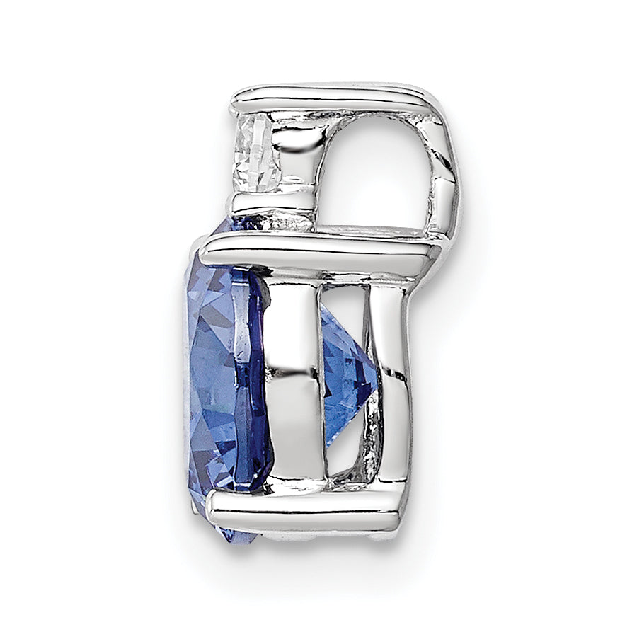 Sterling Silver Rhodium-plated Blue and White CZ Chain Slide Secondary image