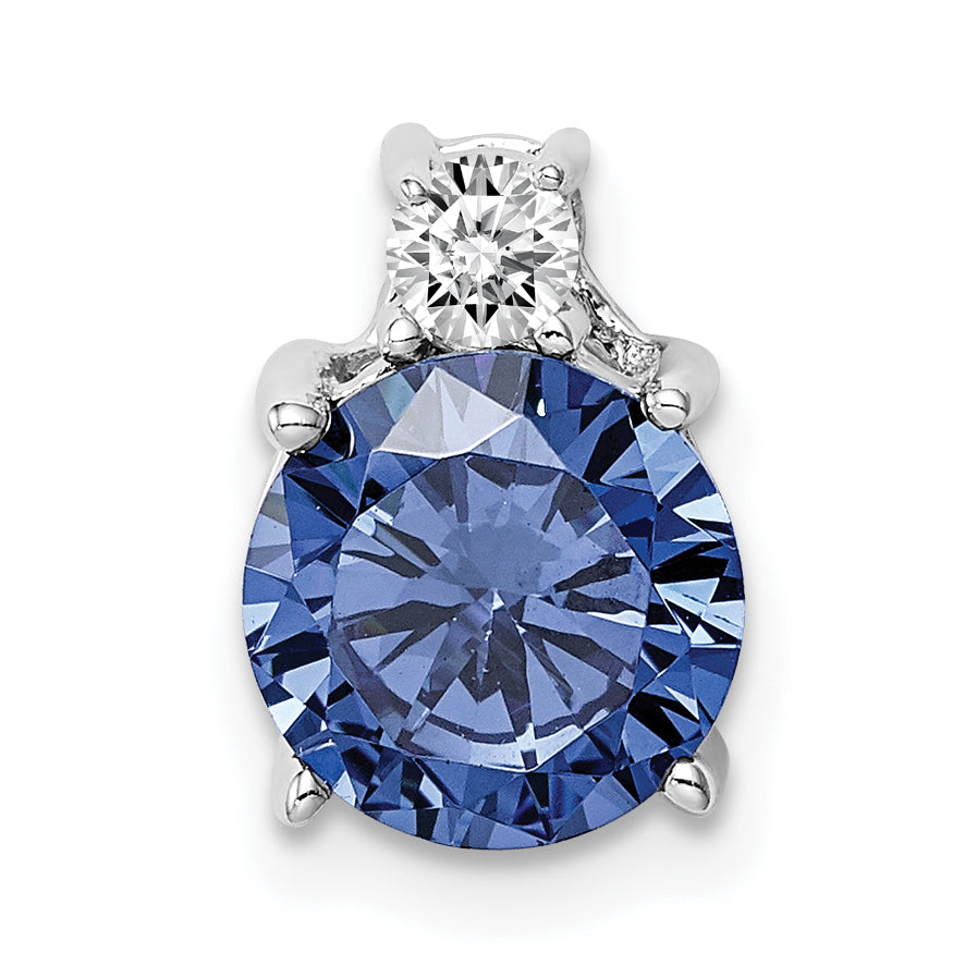 Sterling Silver Rhodium-plated Blue and White CZ Chain Slide Main image