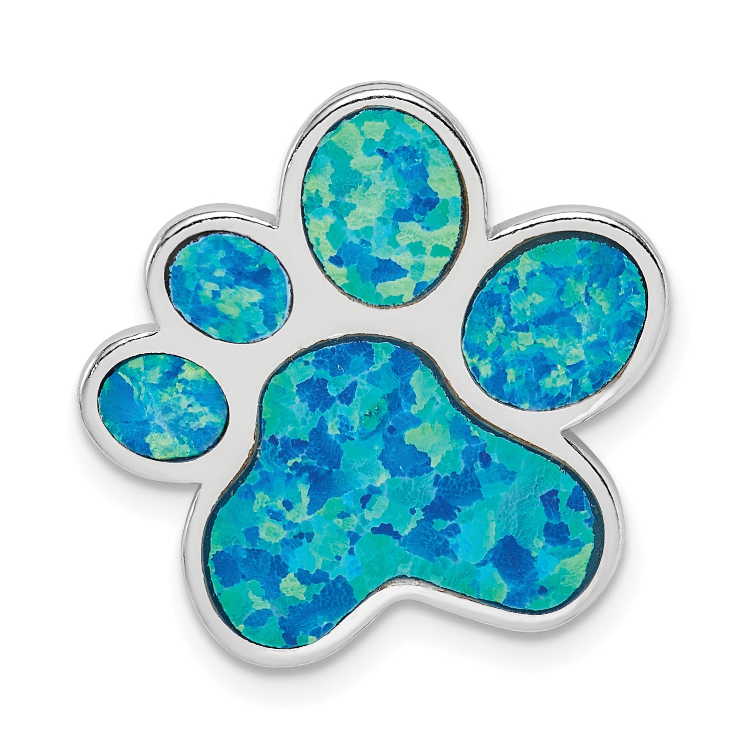 Sterling Silver Rhodium-plated Created Opal Inlay Paw Print Chain Slide Main image