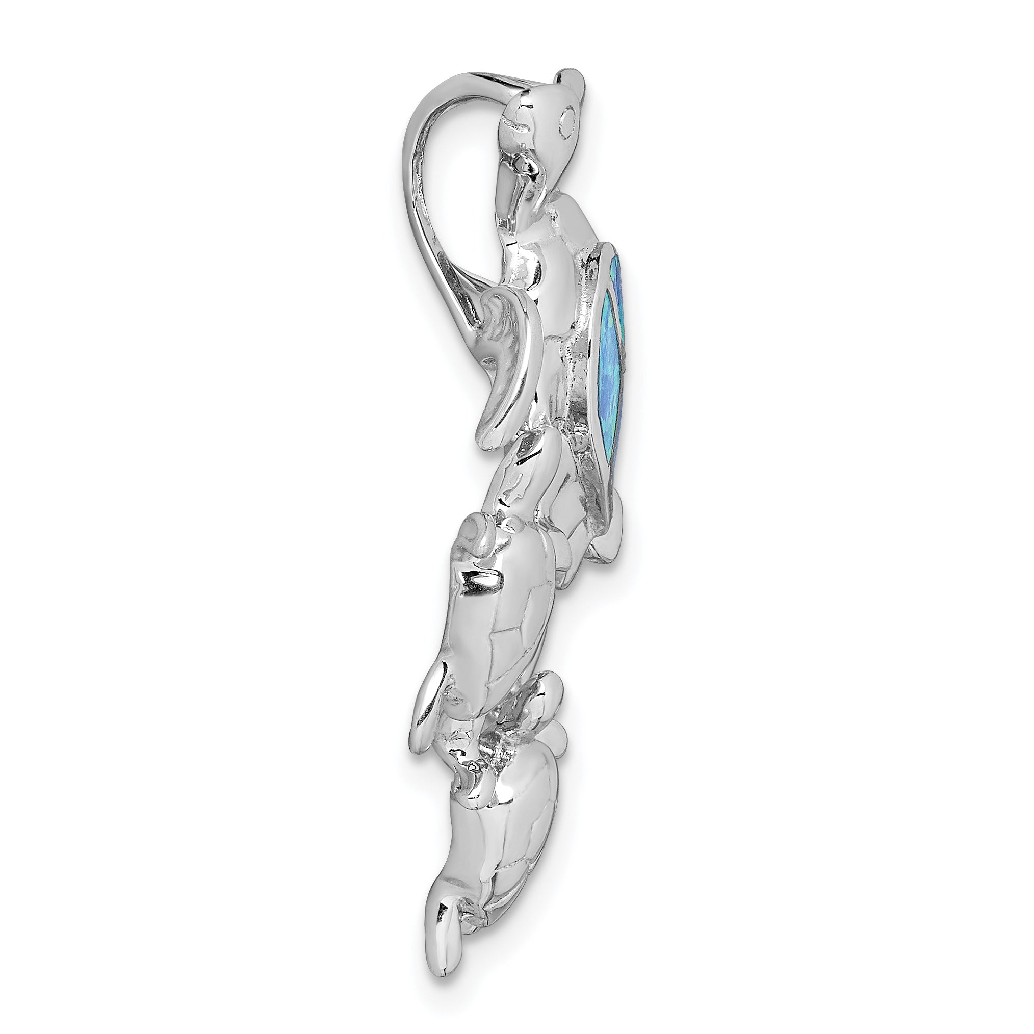 Sterling Silver Rhodium-plated Created Blue Opal Sea Turtles Slide Secondary image