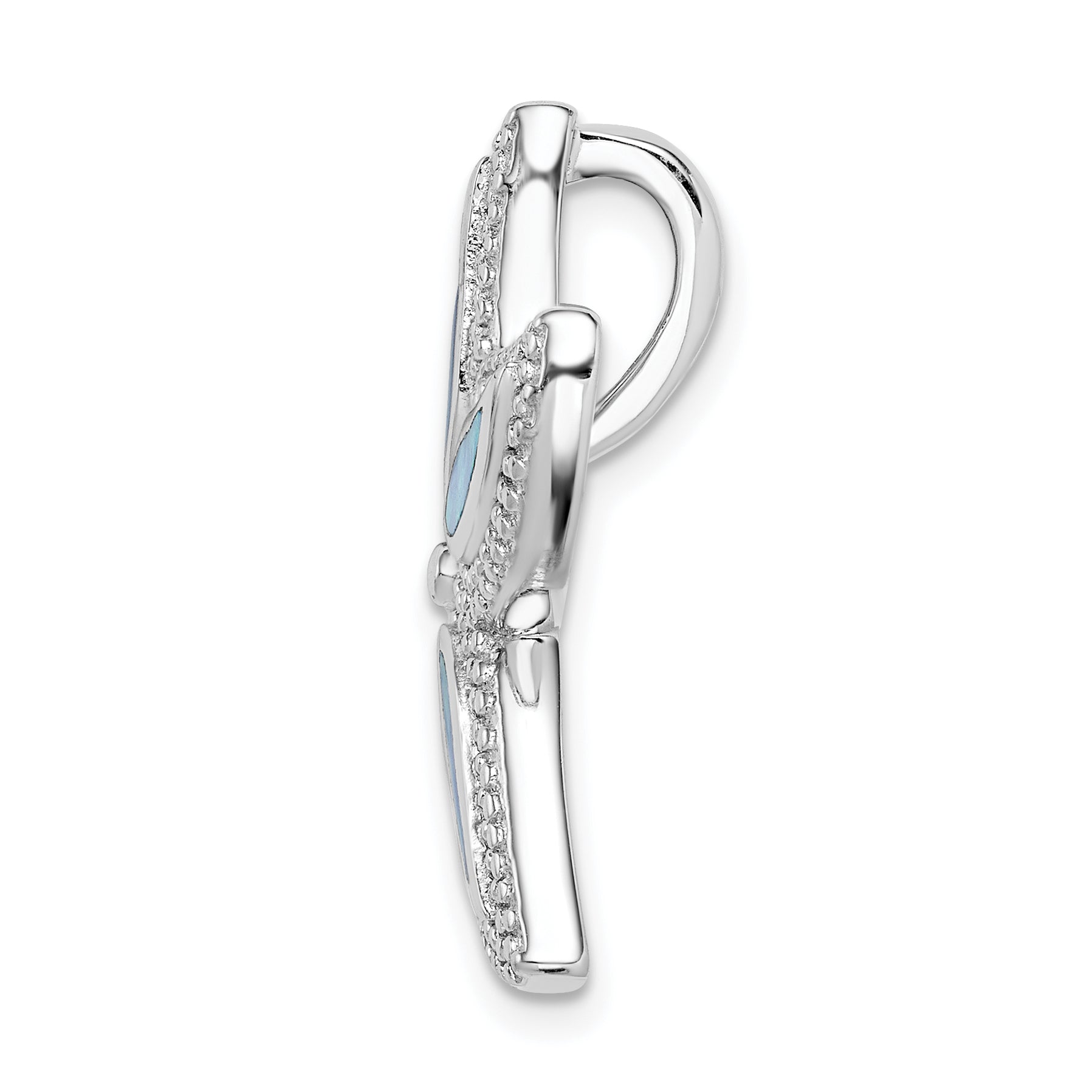 Sterling Silver Rhodium-plated Created Blue Opal Starfish Slide