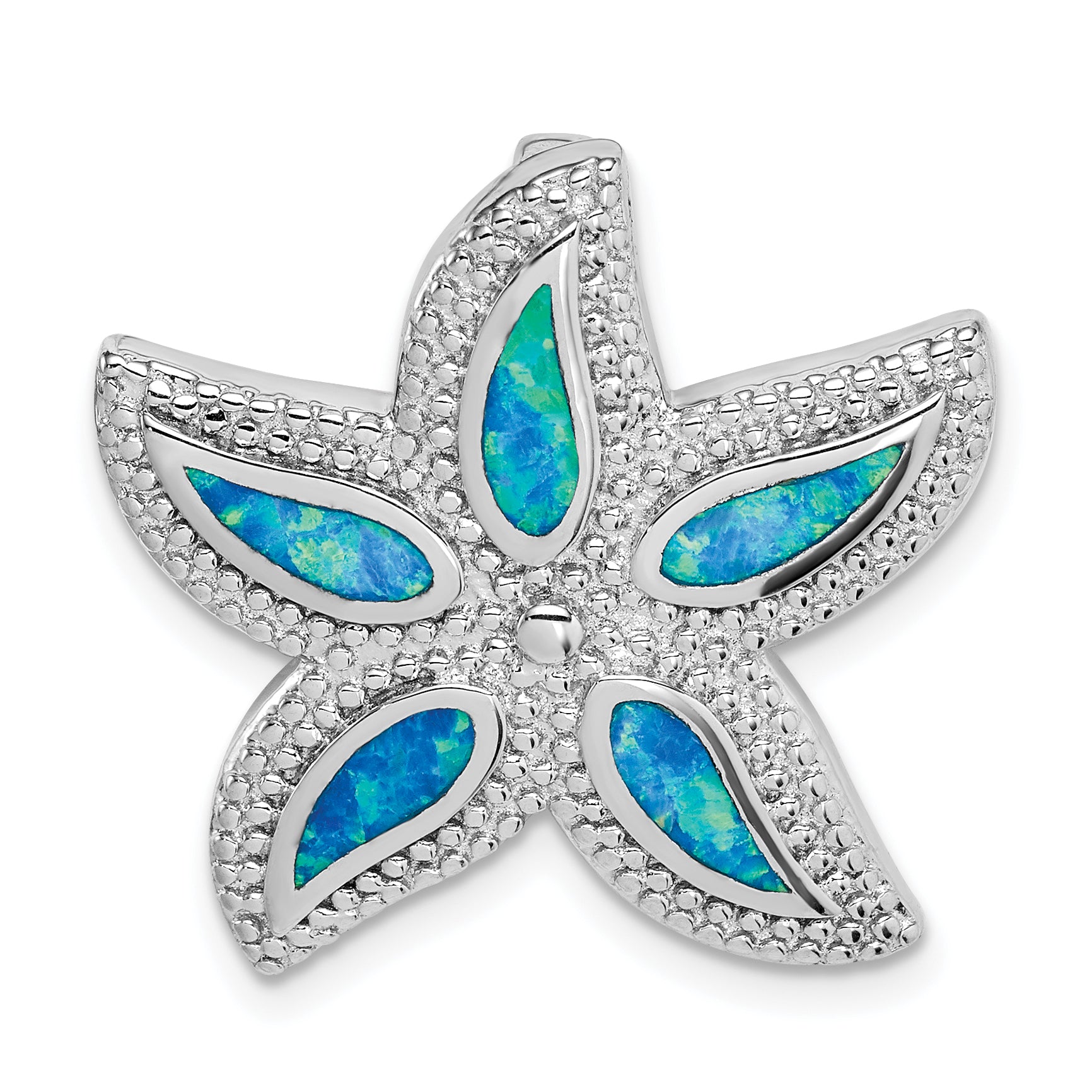 Sterling Silver Rhodium-plated Created Blue Opal Starfish Slide Main image