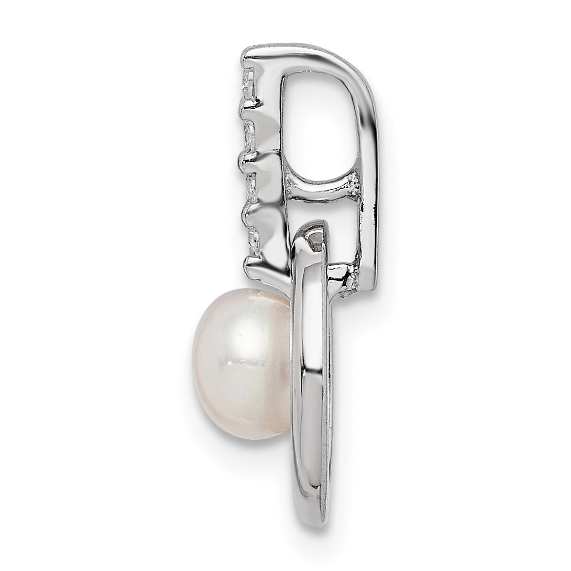 Sterling Silver Rhodium-plated Circle w/CZ (5-6mm) Button FWC Pearl Slide Secondary image