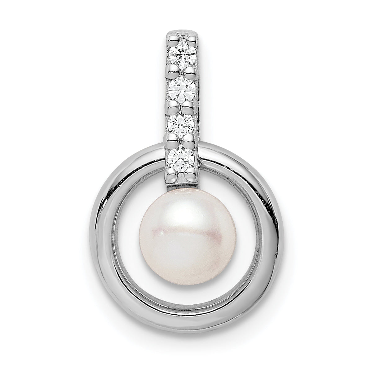 Sterling Silver Rhodium-plated Circle w/CZ (5-6mm) Button FWC Pearl Slide Main image