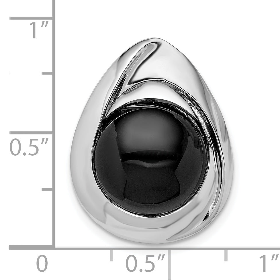 Sterling Silver Rhodium-plated Polished Onyx Teardrop Slide