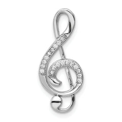 Sterling Silver Rhodium-plated Polished CZ Treble Clef Slide