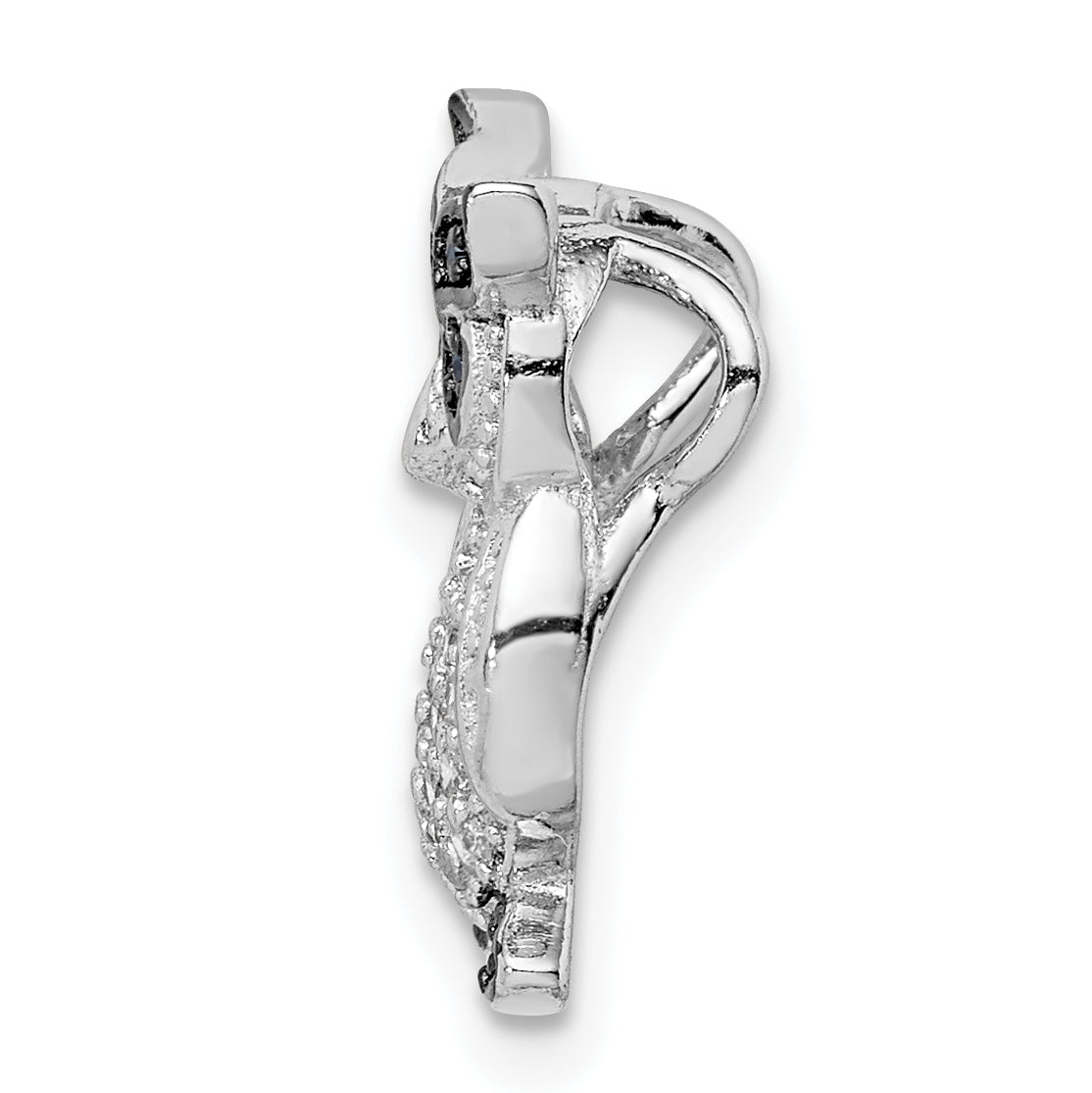 Sterling Silver Rhodium-plated Black and Clear CZ Owl Chain Slide Secondary image