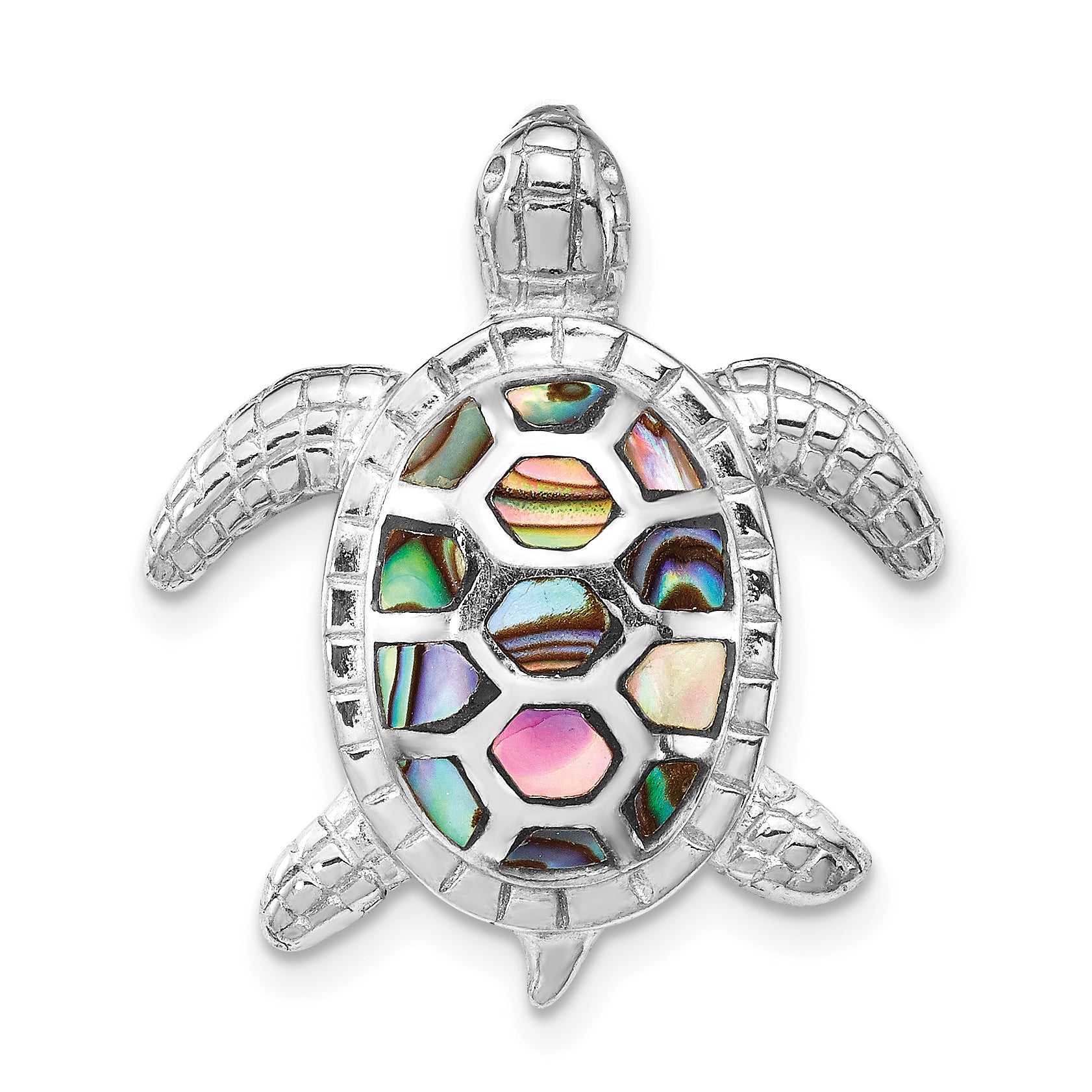 Sterling Silver Rhodium-plated Abalone Textured Turtle Slide Main image