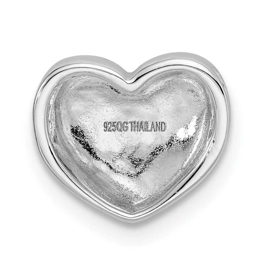Sterling Silver Rhodium-plated Scratch Finish Heart Chain Slide
