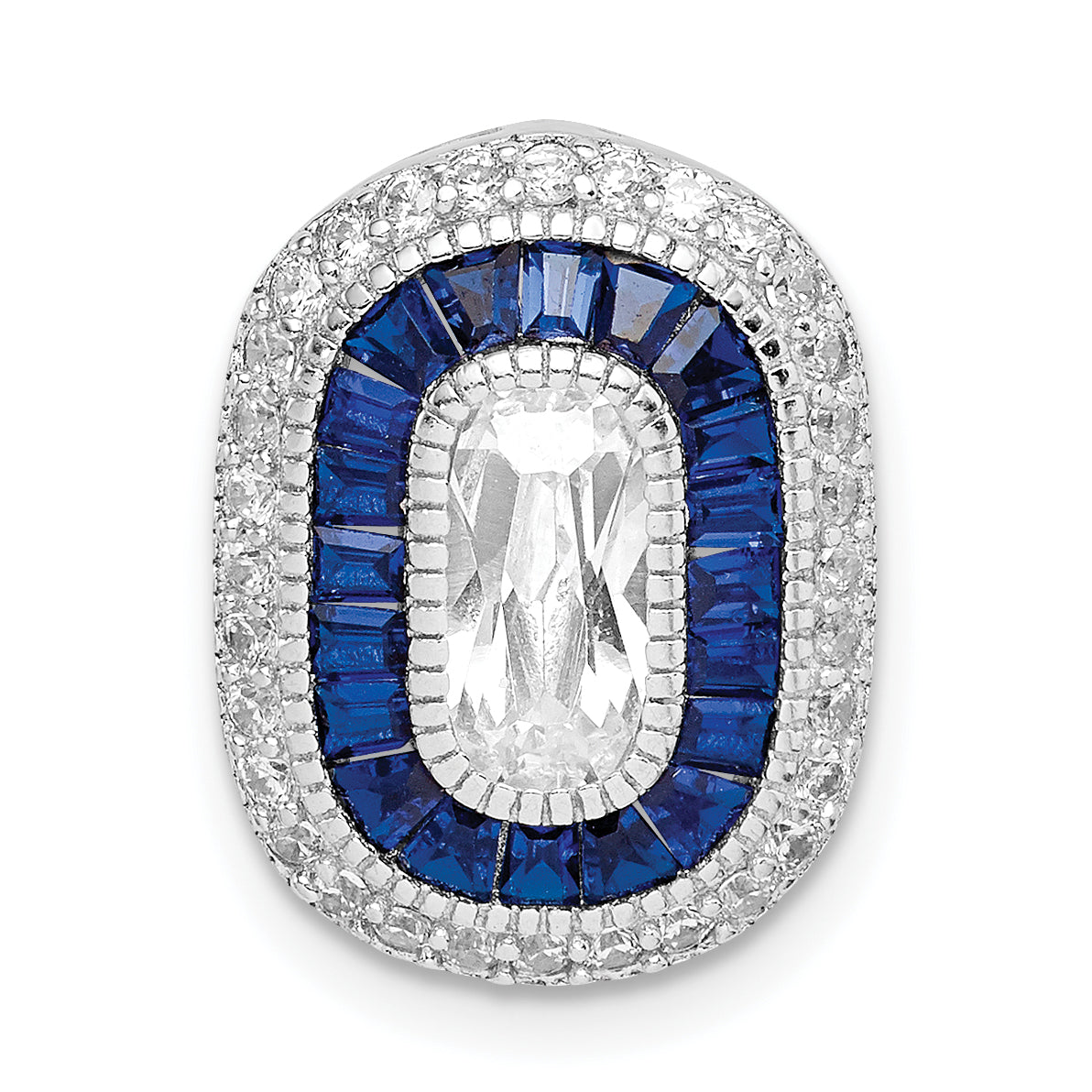 Sterling Silver Rhodium-plated CZ & Synthetic Blue Spinel Chain Slide Main image