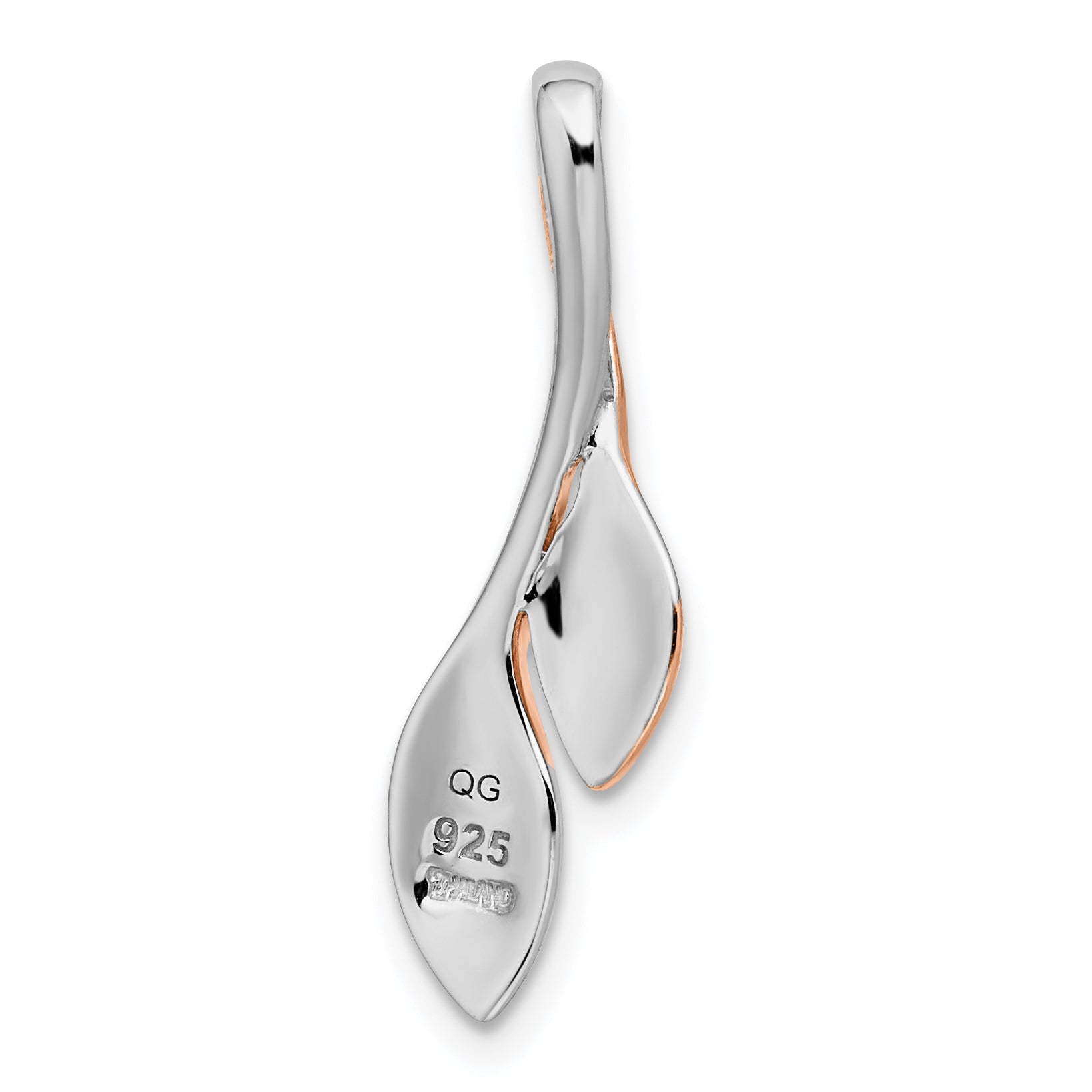 Sterling Silver RH-plated & Rose Gold-plated Polished & Brushed Leaf Slide