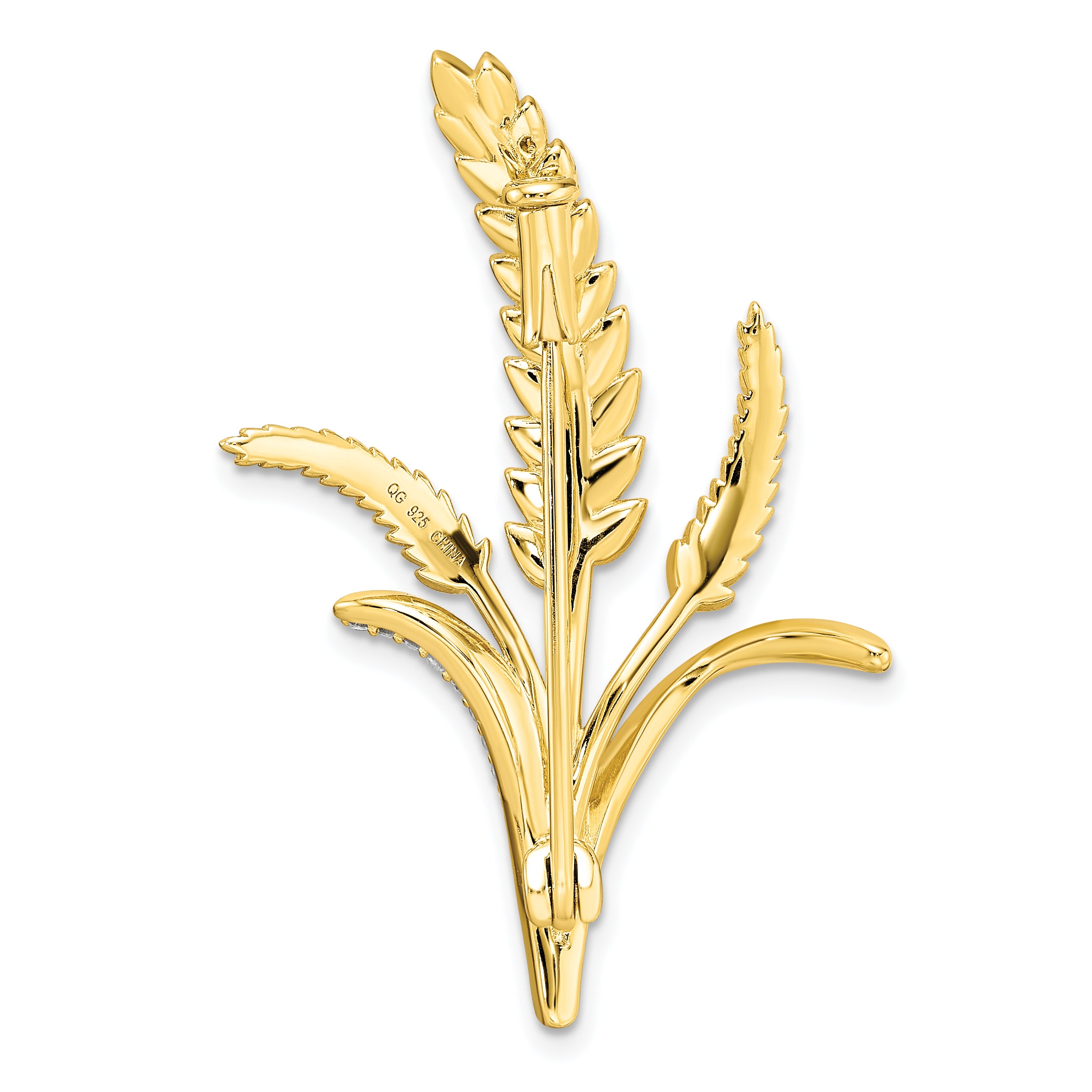 Sterling Silver CZ Gold-tone Wheat Flower Pin