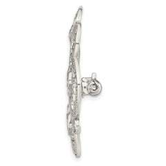 Sterling Silver Polished CZ Filigree Floral Vintage Style Pin Brooch