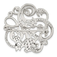 Sterling Silver Polished CZ Filigree Floral Vintage Style Pin Brooch