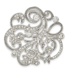 Sterling Silver Polished CZ Filigree Floral Vintage Style Pin Brooch