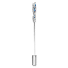Sterling Silver Rhodium-plated Polished Blue and Clear CZ Butterfly Pin