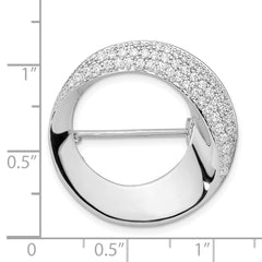 Sterling Silver Rhodium-plated Polished CZ Circle Pin Brooch