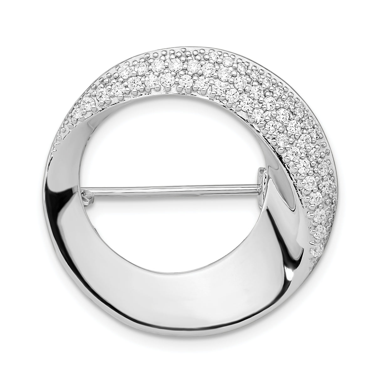 Sterling Silver Rhodium-plated Polished CZ Circle Pin Brooch