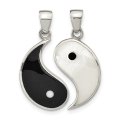 Sterling Silver Rhod-pltd MOP/Black Resin Yin Yang 2 Piece Pendant