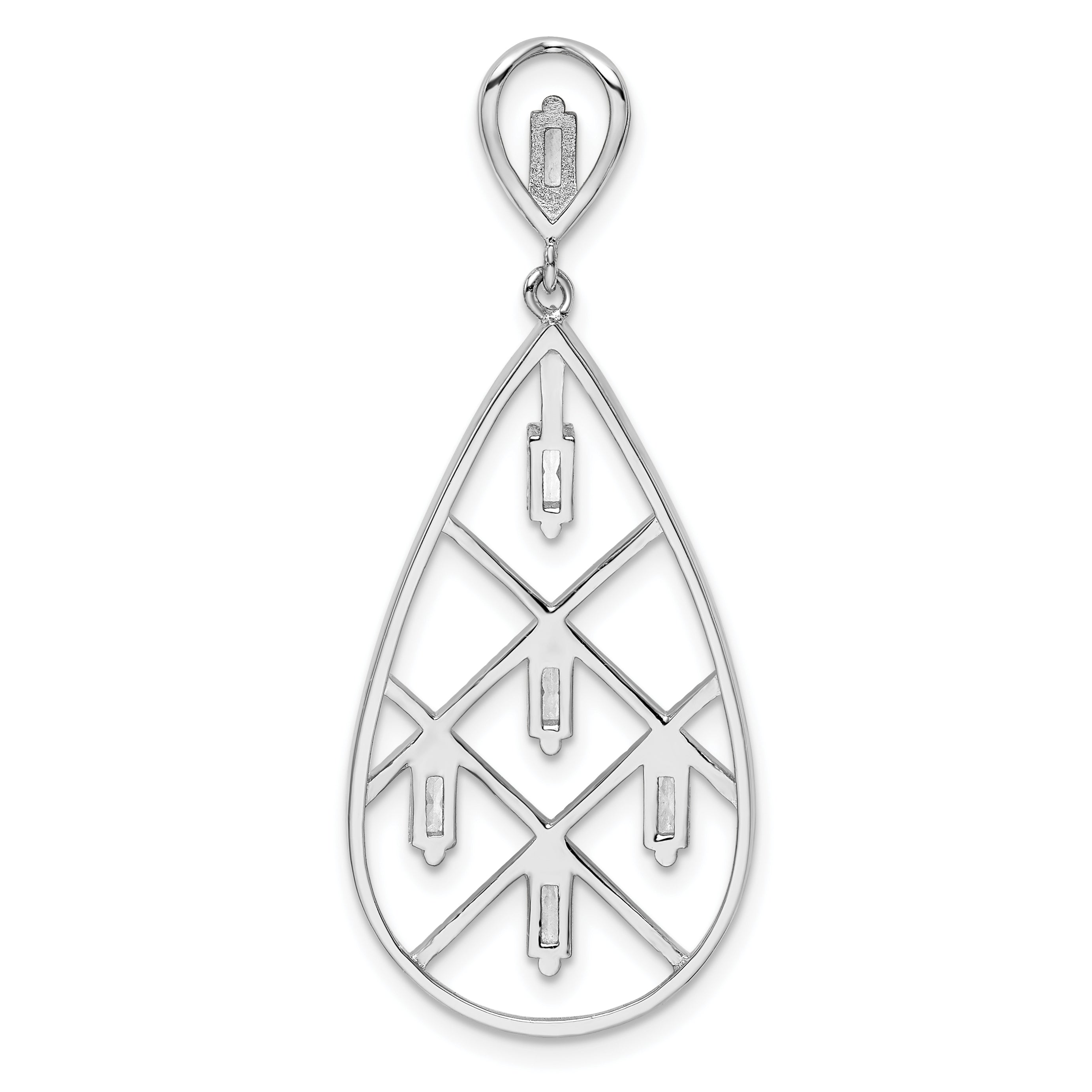 Sterling Silver Rhodium-plated Baguette CZ Teardrop Pendant