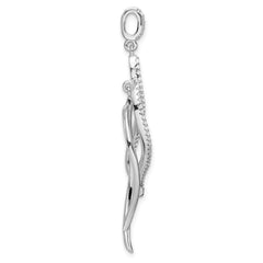 Sterling Silver Rhodium-plated CZ Dangle Leaf Pendant