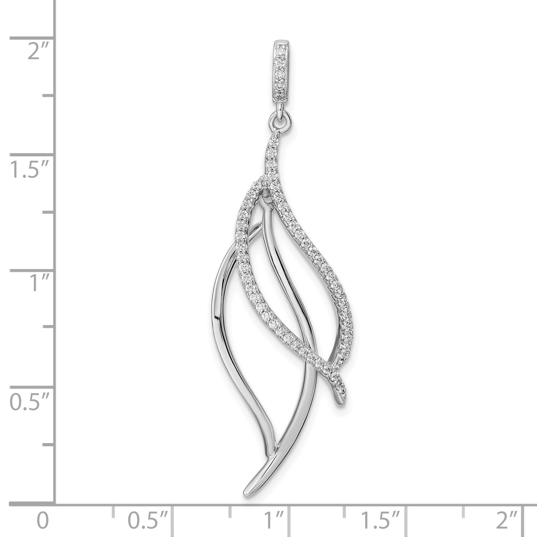 Sterling Silver Rhodium-plated CZ Dangle Leaf Pendant