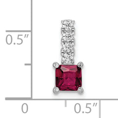Sterling Silver Rhodium-plated Created Ruby and CZ Square Pendant