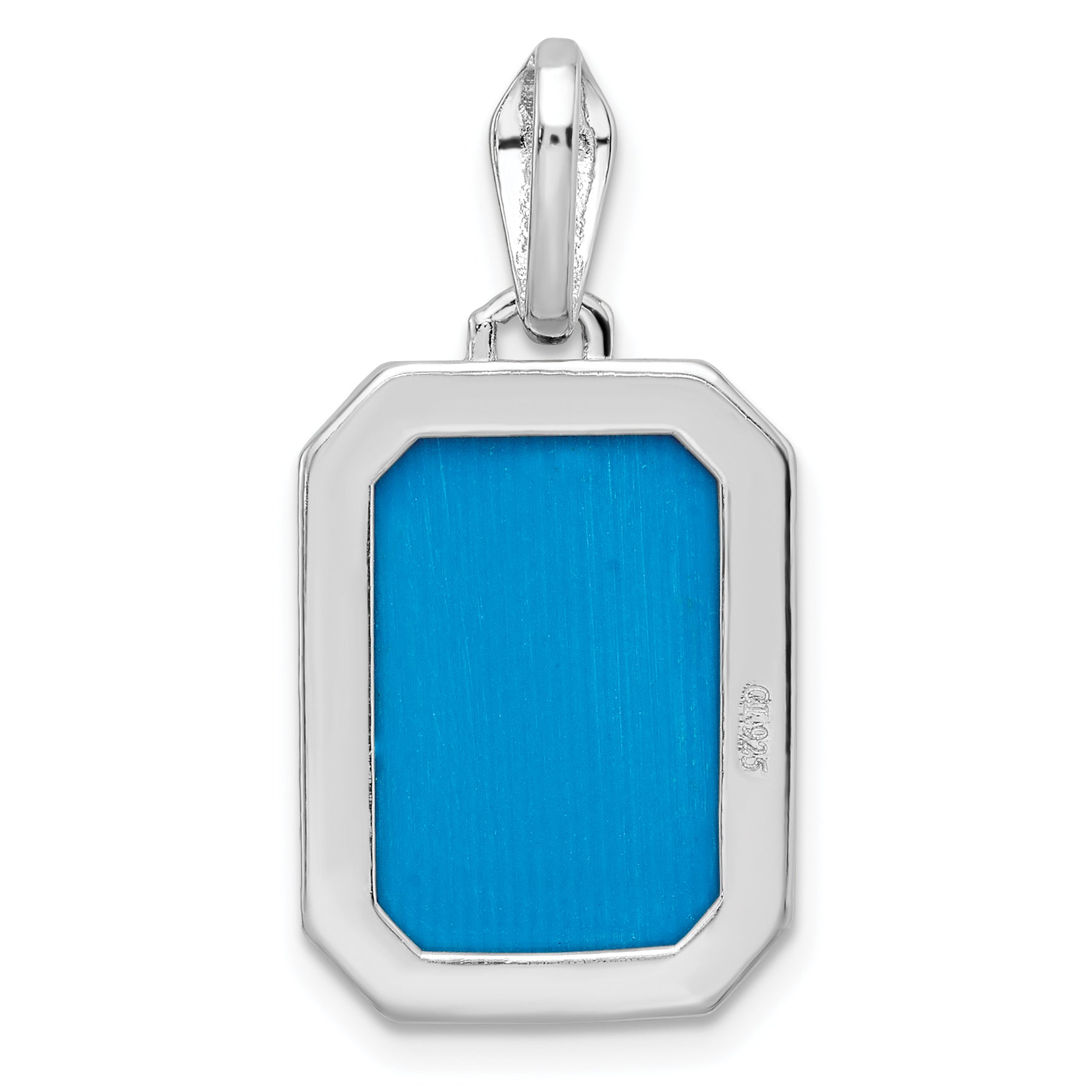 Sterling Silver RH-plated Blue Created Opal & CZ Beaded Border Pendant