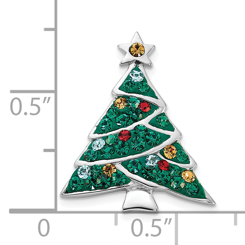 Sterling Silver Rhodium-plated Crystal Christmas Tree Pin