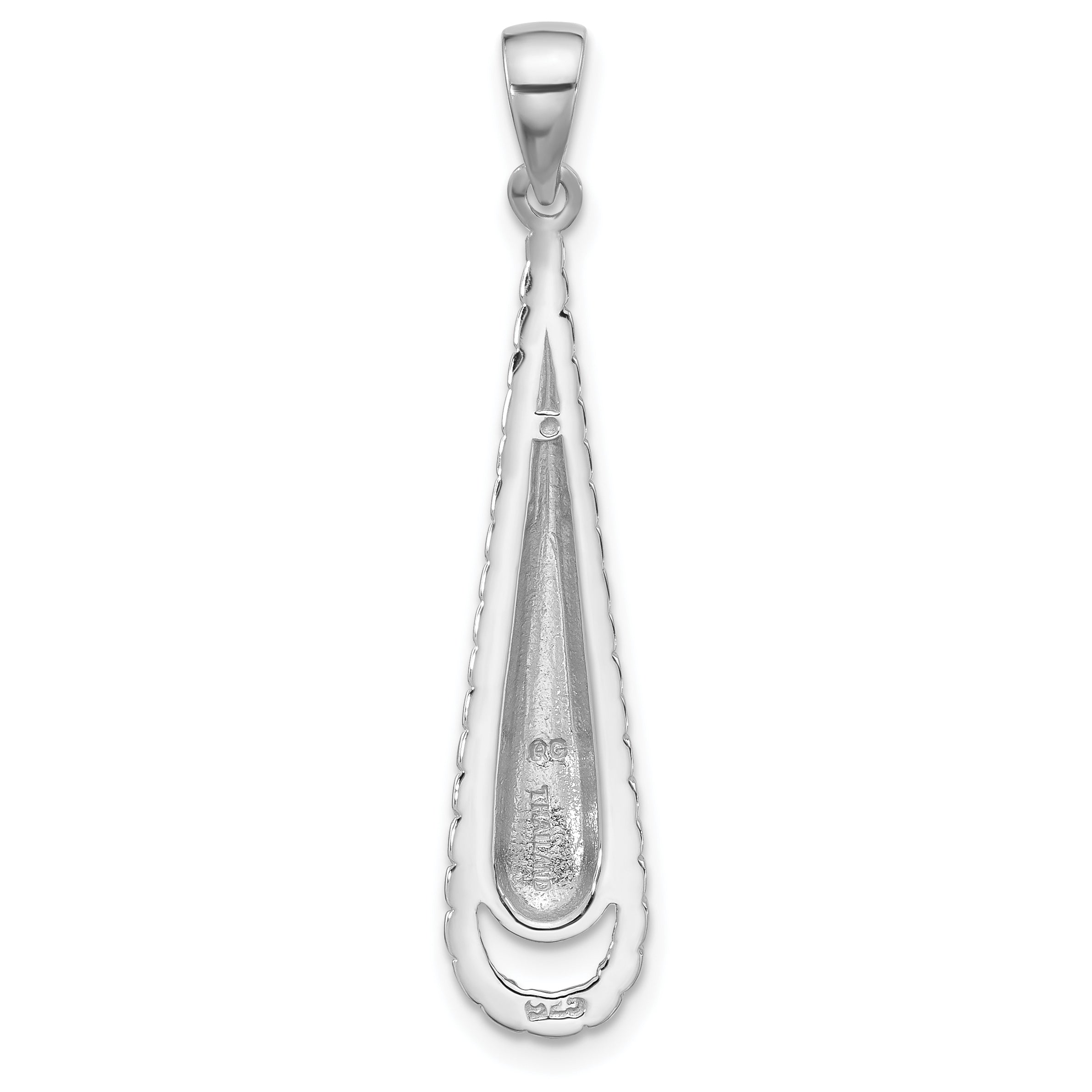 Sterling Silver Rhodium-Plated Polished Textured Long Teardrop Pendant