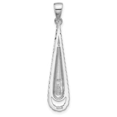 Sterling Silver Rhodium-Plated Polished Textured Long Teardrop Pendant