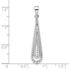 Sterling Silver Rhodium-Plated Polished Textured Long Teardrop Pendant