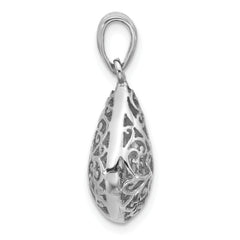 Sterling Silver Rhodium-Plated Polished Puffed Filigree Teardrop Pendant