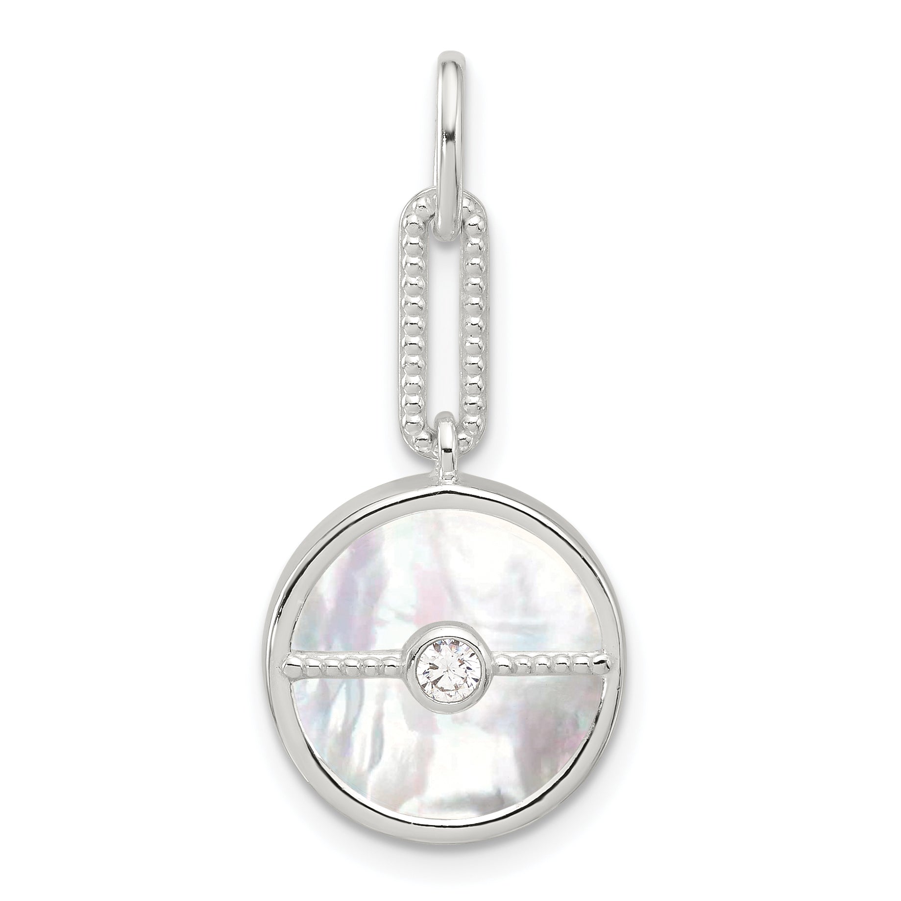 Sterling Silver E-coated CZ and Mother of Pearl Pendant