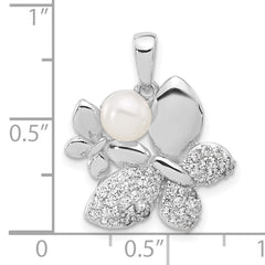 Sterling Silver Rhodium-plated FWC Pearl and CZ Butterfly Pendants