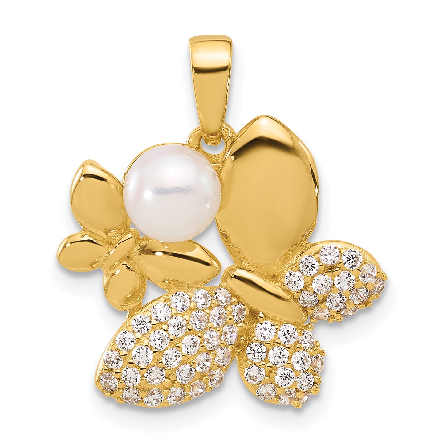 Sterling Silver Gold-plated FWC Pearl and CZ Butterfly Pendants