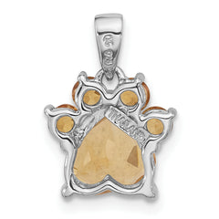 Sterling Silver Rhodium-plated Polished Citrine Paw Pendant