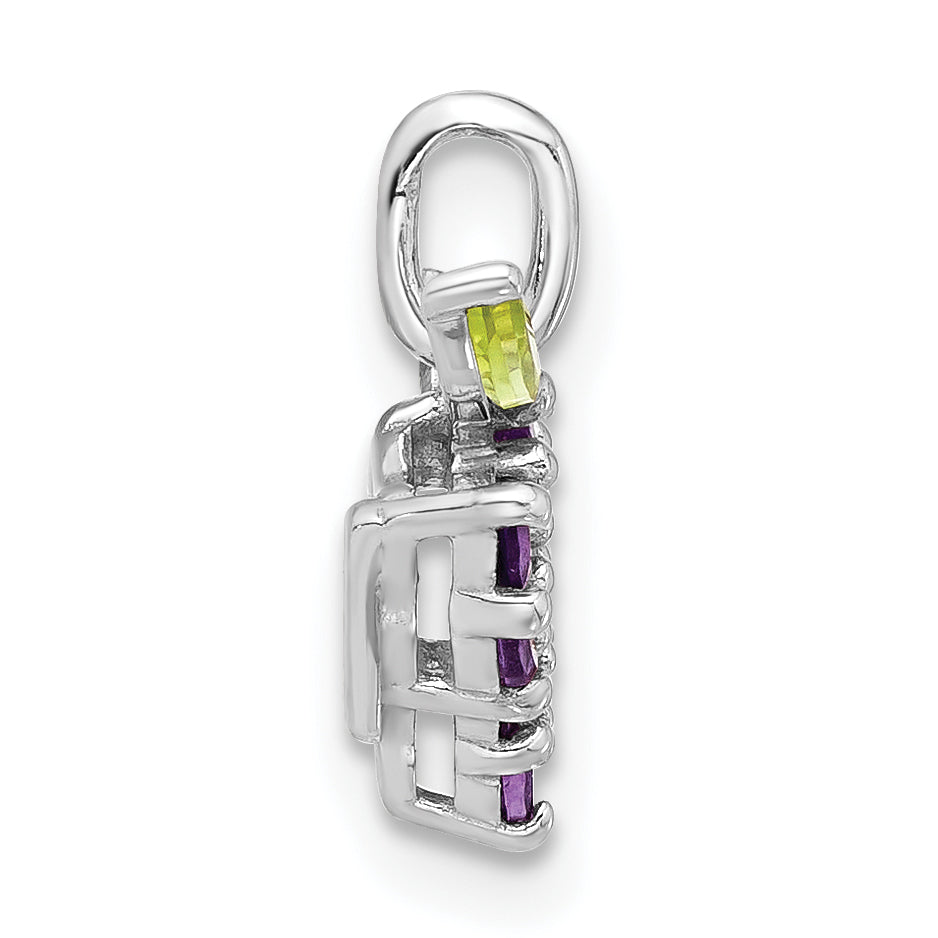Sterling Silver Rhodium-plated Amethyst and Peridot Grapes Pendant