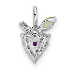 Sterling Silver Rhodium-plated Amethyst and Peridot Grapes Pendant