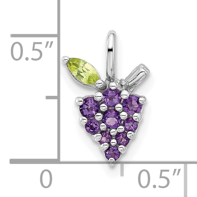Sterling Silver Rhodium-plated Amethyst and Peridot Grapes Pendant
