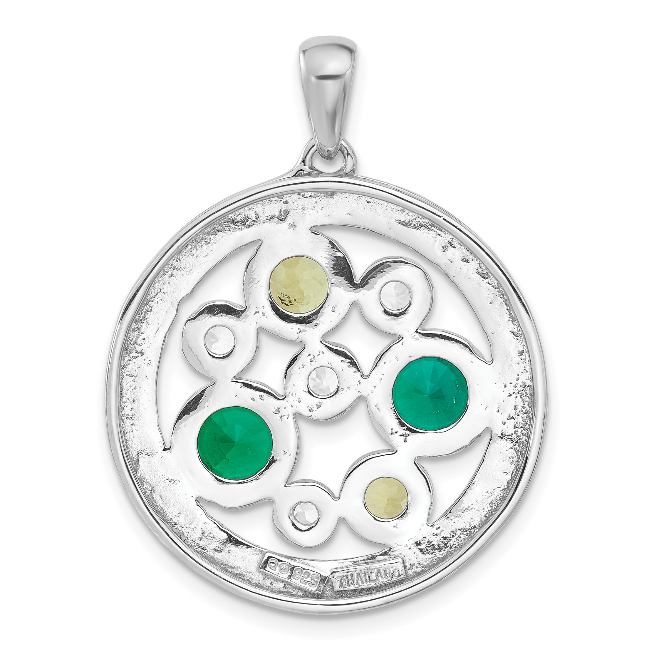Sterling Silver Rhodium Cr. Emerald Peridot and White Topaz Circle Pendant