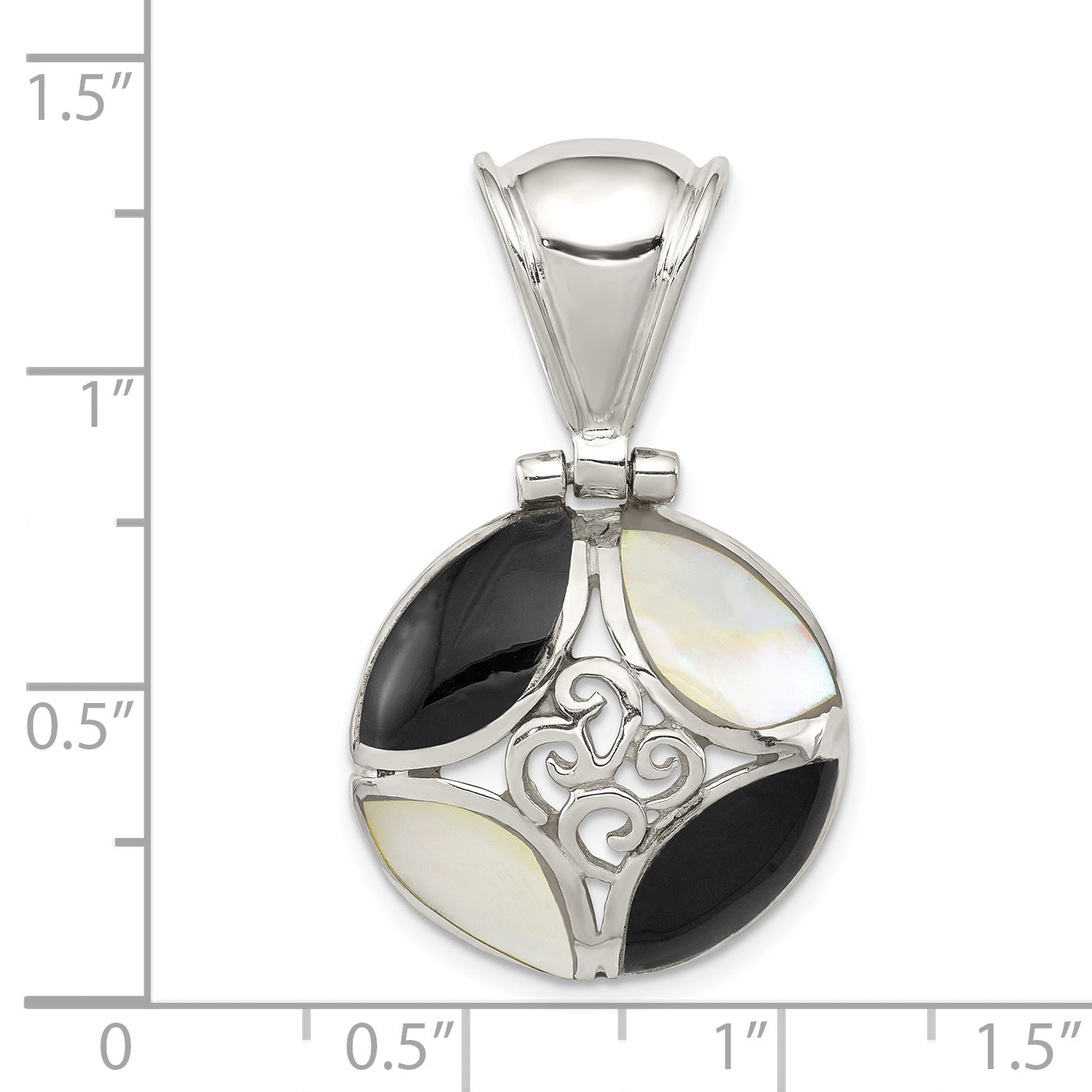 Sterling Silver Black Onyx & Mother Of Pearl Pendant