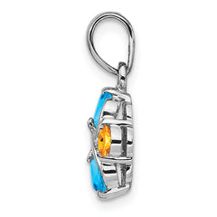 Sterling Silver Rhodium-plated Blue Topaz and Citrine Pendant