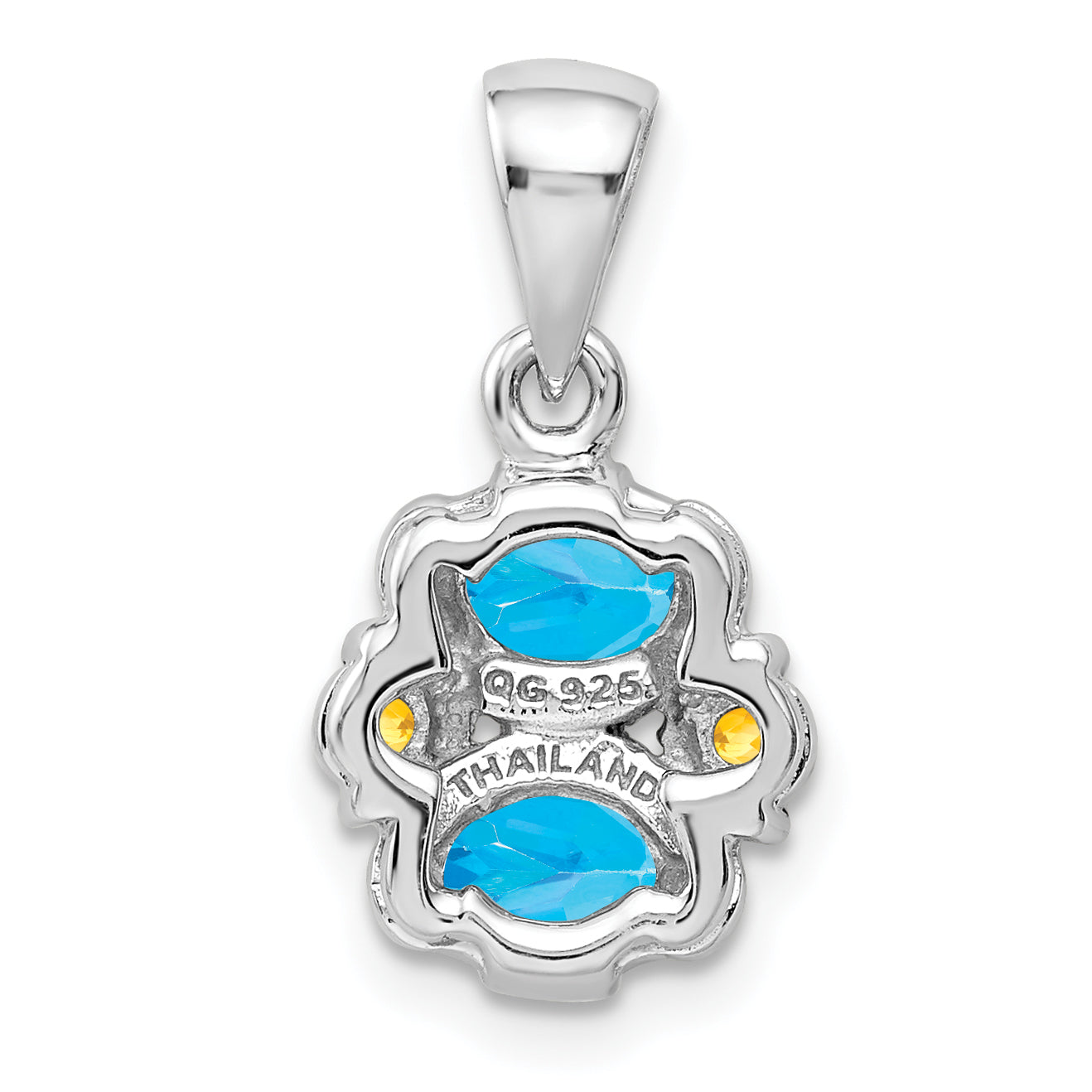 Sterling Silver Rhodium-plated Blue Topaz and Citrine Pendant